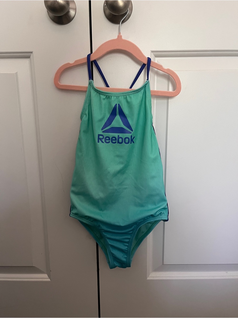 Reebok Teal Aqua Girls' One-Piece Swimsuit with Blue Logo